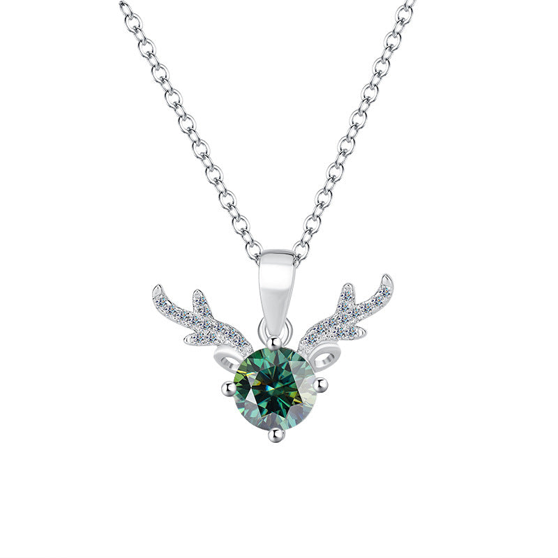 Cross-border Factory Wholesale S925Sterling Silver Moissanite Necklace with Deer Antler Pendant Fashionable High-end Versatile