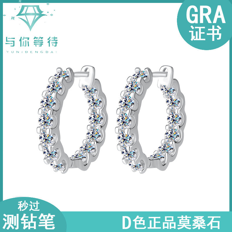 Europe and America S925Silver Moissanite Full Diamond Earrings High-end Fashion Bull Head Style Ear Clips Moissanite Stud Earrings Wholesale