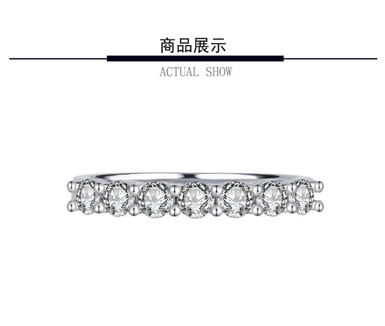Cross-Border S925Silver70Moissanite Diamond Ring Seven Princess Seven Star Row Diamond Ring for Women Layered Simple Fashion Wholesale