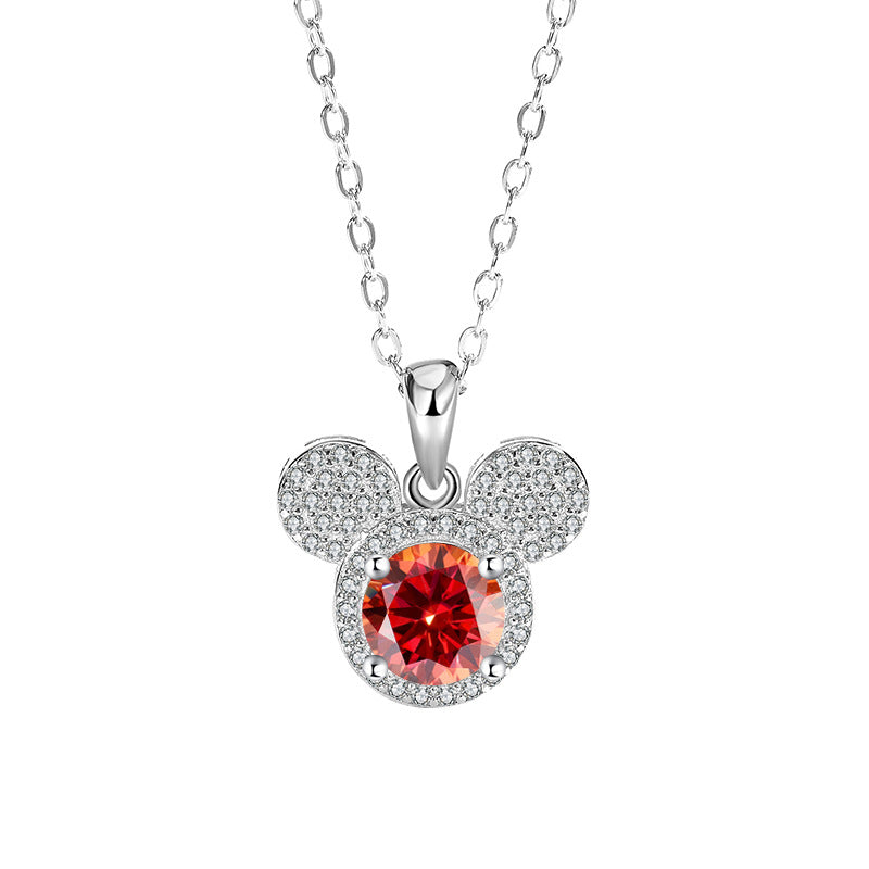 s925Sterling Silver Mickey Pendant1Clamoissanite Necklace for Women Fashionable Diamond Ring Luxury Round Pendant for Women
