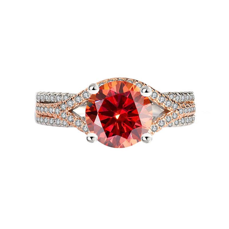 Moissanite Ring for Women Silver Ring Split Gold Exaggerated Two Colors ins Jiezi TikTok Live Moissanite Source