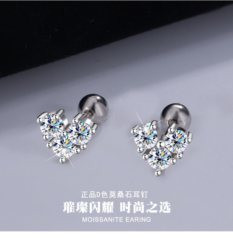 S925Silver Moissanite Heart Simple Clover Screw Earrings for Women Light Luxury Moissanite Jewelry Factory Wholesale