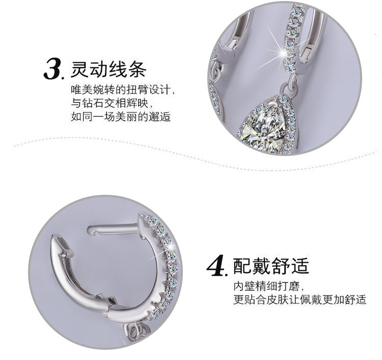 Cross-Border S925Sterling Silver Earrings for Women, Horse Eye Moissanite Ear Clips, Platinum Plated Moissanite Earrings, Direct Supply from Manufacturer, Wholesale