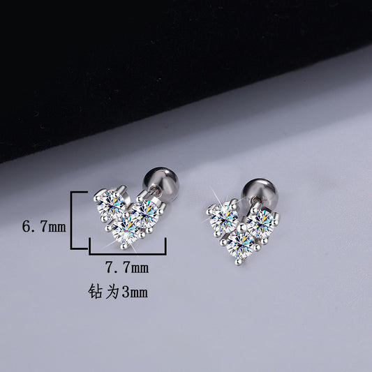 S925Silver Moissanite Heart Simple Clover Screw Earrings for Women Light Luxury Moissanite Jewelry Factory Wholesale