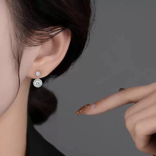 Cross-Border Wholesale S925Sterling Silver Moissanite Round Stud Earrings Simple Elegant High-end Earrings Moissanite Jewelry Live Streaming