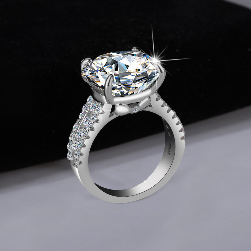 Cross-Border S925Sterling Silver Bow Pigeon Egg10Clamoissanite Ring Luxury Super Flash Women's Ring Factory Wholesale