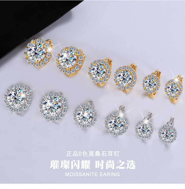 Cross-border hot selling S925Pure Silver Sunflower Moissanite Earrings Simple Elegant Earrings Moissanite Jewelry for Women Wholesale