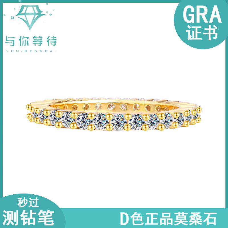S925Pure Silver Moissanite Ferris Wheel Full Diamond Ring for Women, Simple Double Stacked Band Ring, High-end Feel Women's Ring Wholesale