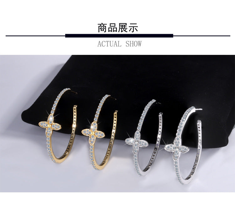 S925Pure Silver Moissanite European and American Style Flower Large Hoop Earrings Elegant Hoop High-end French Earrings Manufacturer Wholesale