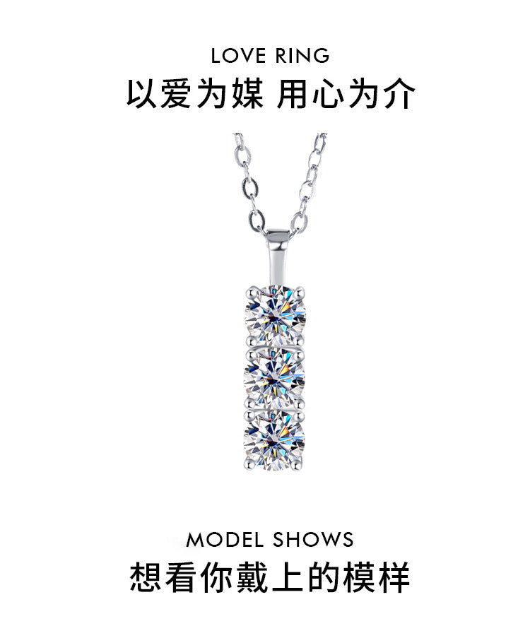 S925Silver D Moissanite Full Diamond Necklace for Women, Light Luxury Simple Korean Style Collarbone Chain1.5Cz diamond wholesale