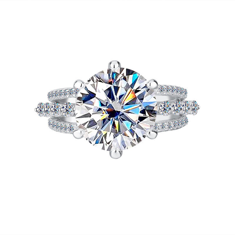 Amazon hot S925Silver Moissanite Three Lives Three Worlds Classic Six-Prong Moissanite Ring Women's Set Ring Wholesale