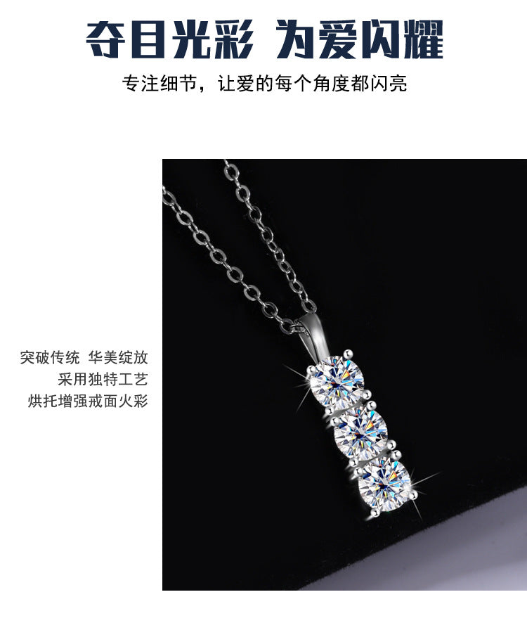 S925Silver D Moissanite Full Diamond Necklace for Women, Light Luxury Simple Korean Style Collarbone Chain1.5Cz diamond wholesale
