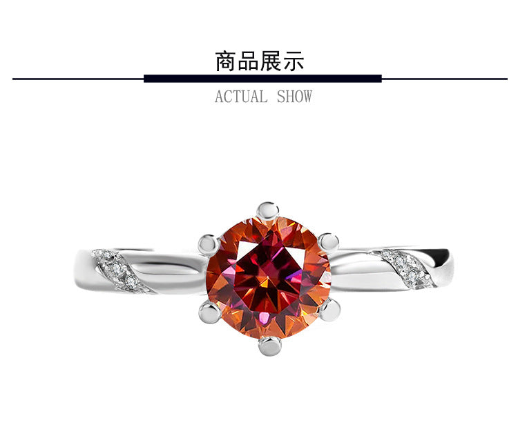 S925Silver Color Moissanite Diamond Psychic Style Six-Claw Wedding Pure Silver Ring Moissanite Stone Open Adjustable Women's Ring Direct from Manufacturer