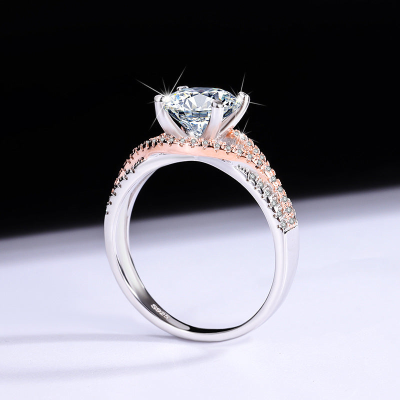 Moissanite Ring for Women Silver Ring Split Gold Exaggerated Two Colors ins Jiezi TikTok Live Moissanite Source