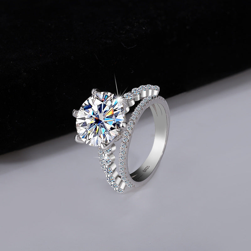 Amazon hot S925Silver Moissanite Three Lives Three Worlds Classic Six-Prong Moissanite Ring Women's Set Ring Wholesale