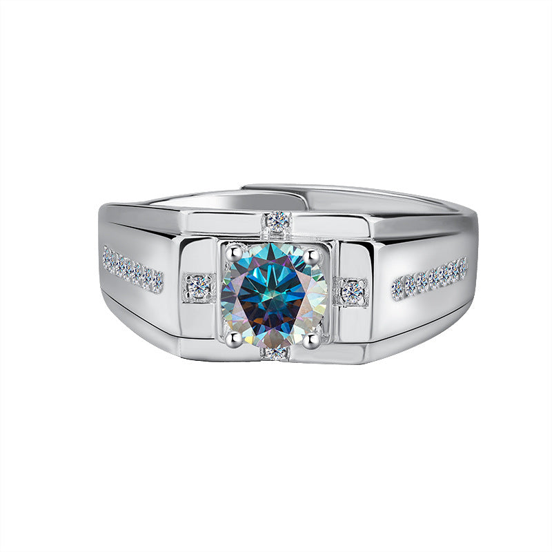 S925Sterling Silver Moissanite Ring Platinum Plated Knight Men's Ring One Carat Simple Elegant Men's Wedding Ring Factory Wholesale