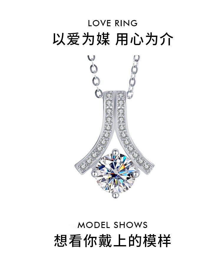 s925Sterling Silver Herringbone Necklace Silver Pendant Moissanite Women's Classic Jewelry Fashion Collarbone In Stock Wholesale