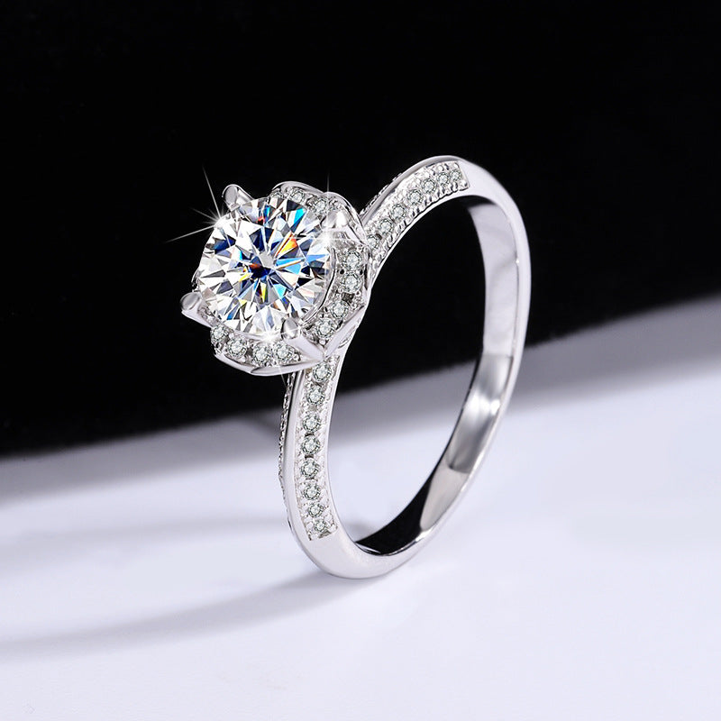 925Pure Moissanite Silver Moissanite Diamond Handheld Flower Women's Ring Rose Fashion Classic Jewelry Manufacturer Wholesale