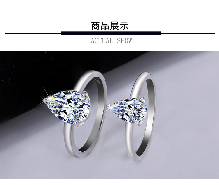 Cross-border hot selling S925Sterling Silver Water Drop Moissanite Ring Simple Classic Pear Shape Moissanite Diamond Women's Ring Factory Wholesale