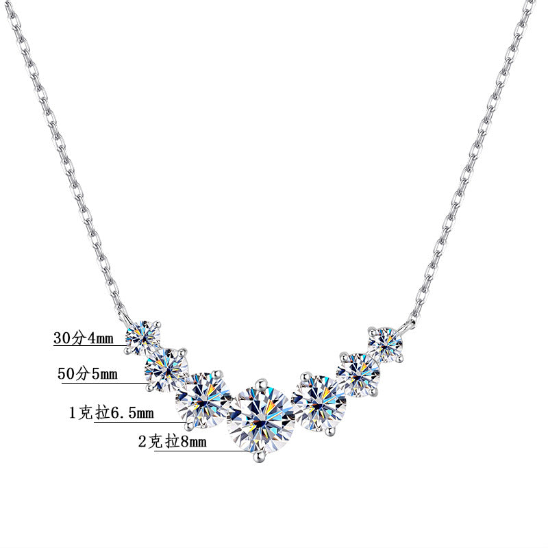 S925Pure Silver Smiling Seven Princess Moissanite Necklace High-end Versatile Collarbone Chain Moissanite Pendant Wholesale