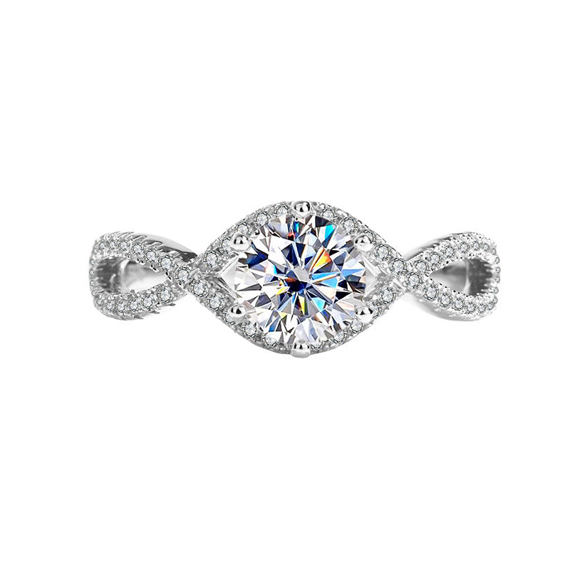 Factory Direct Sale Pure Silver Ring for Women with Moissanite Twist Arm Halo Diamond Ring One Carat Adjustable Women's Live Streaming Source Exquisite