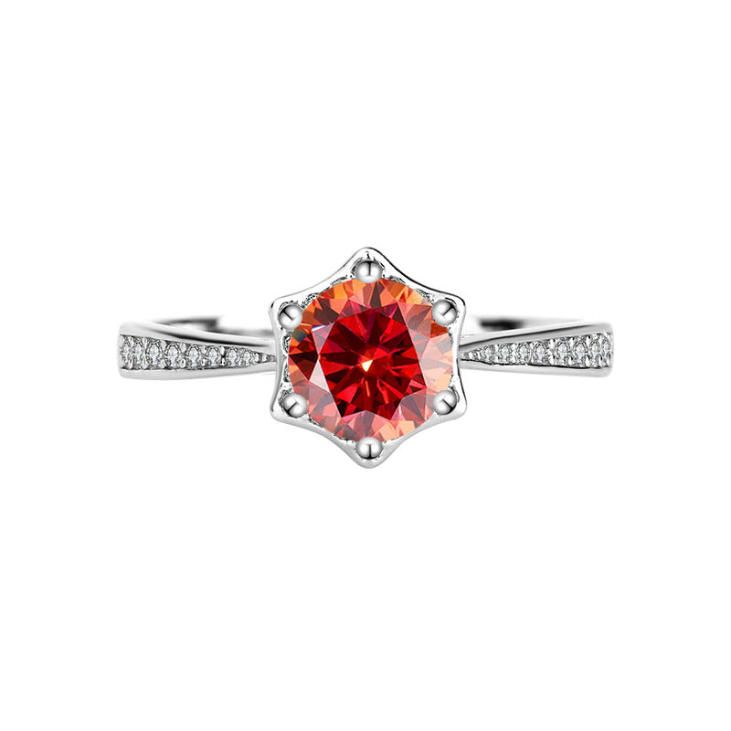 S925Pure Silver Genuine Moissanite Hexagram Diamond Ring for Women Couple Rings Wedding Proposal Birthday Gift for Girlfriend