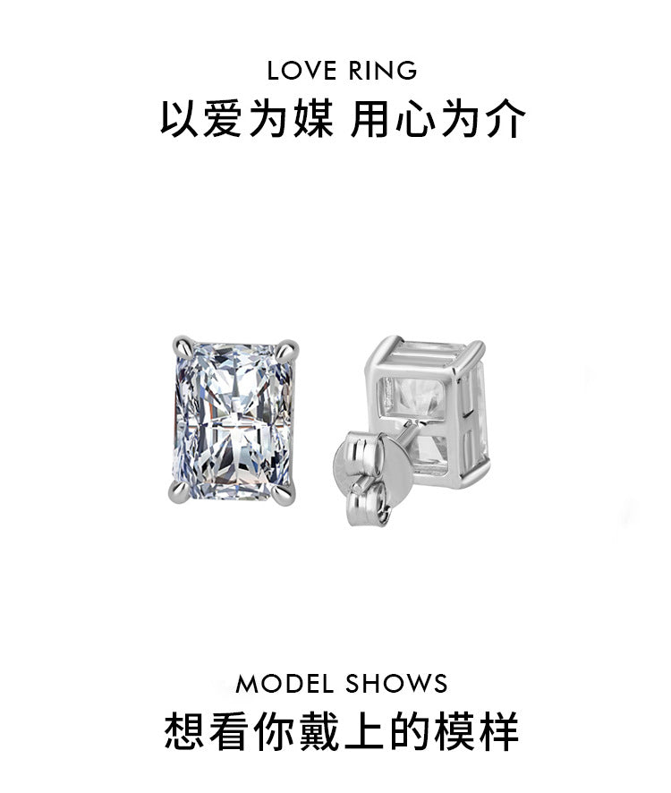 Cross-border hot selling S925Silver Radiant Cut Earrings for Women Simple Elegant Earrings Irregular Moissanite Moissanite Stud Earrings