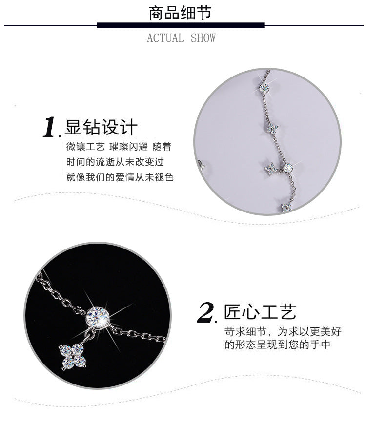 Cross-border hot selling S925Silver Platinum Plated Moissanite Four-Leaf Clover Bracelet Gift High-End Exquisite Light Luxury Style Wholesale