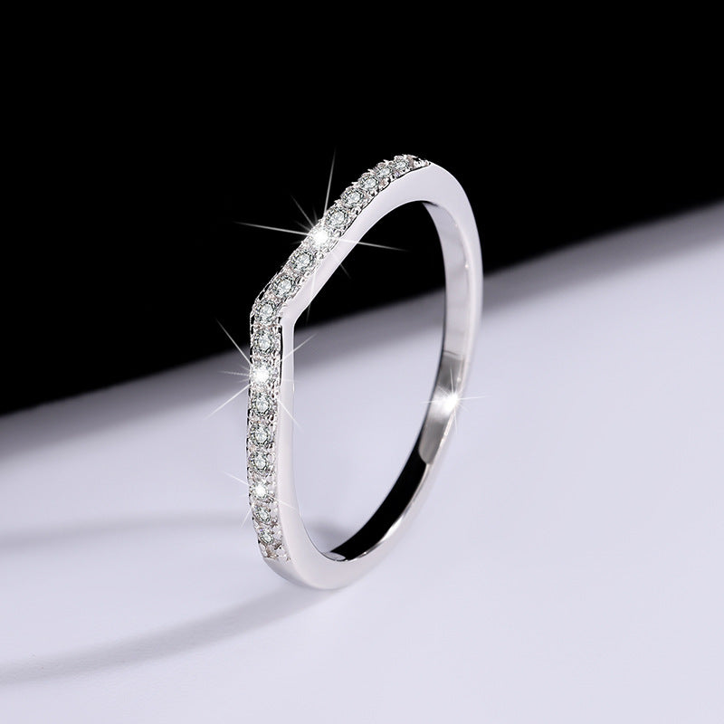Sterling Silver V Moissanite Ring for Women, Stackable, Simple Couple Design, Pure Silver Plated18K Platinum Factory Direct Sale Heart Shape
