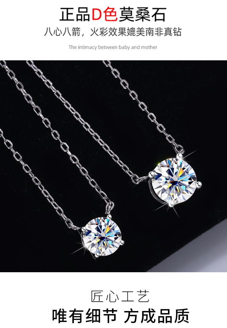 S925Sterling Silver Moissanite Classic Four-Prong Necklace for Women Plated PT 950Moissanite Light Luxury Collarbone Chain Live Streaming Hot Item