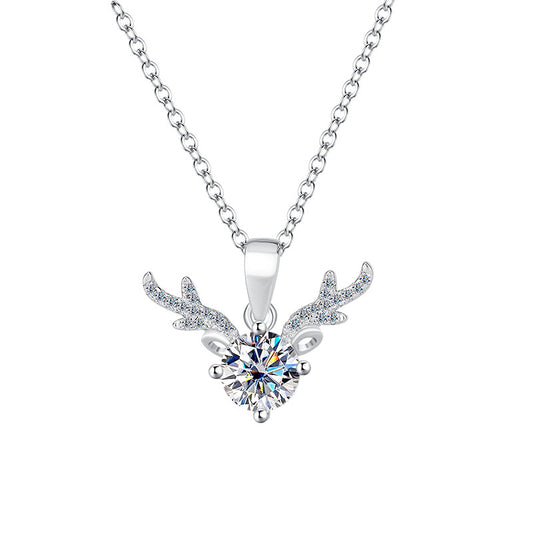 Cross-border Factory Wholesale S925Sterling Silver Moissanite Necklace with Deer Antler Pendant Fashionable High-end Versatile