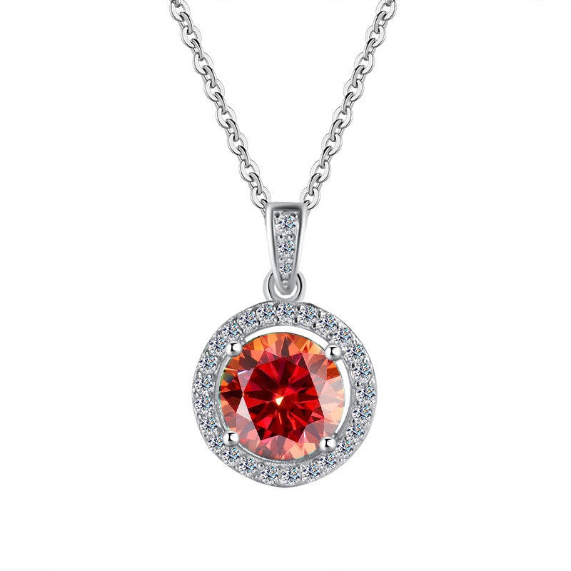 Cross-Border S925Sterling Silver Four-Claw Round Bag Necklace for Women, Moissanite Necklace Pendant, High-End Sweater Chain, Factory Wholesale