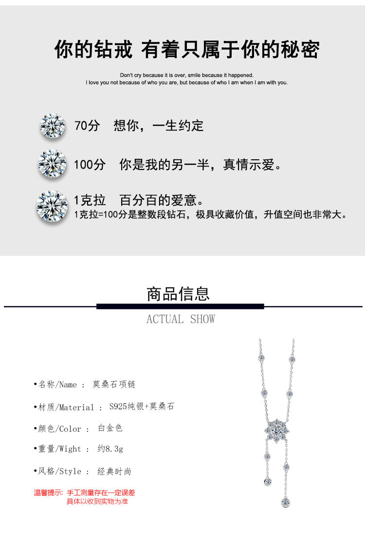 Cross-Border S925Pure Silver Tassel Bubble Rose Necklace for Women, Ultra Luxurious Design, Light Luxury Jewelry, Factory Wholesale