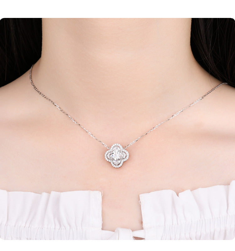 Cross-Border New Products S925Sterling Silver Moissanite Lucky Clover Necklace for Women Moissanite Full Diamond Collarbone Chain Factory Wholesale