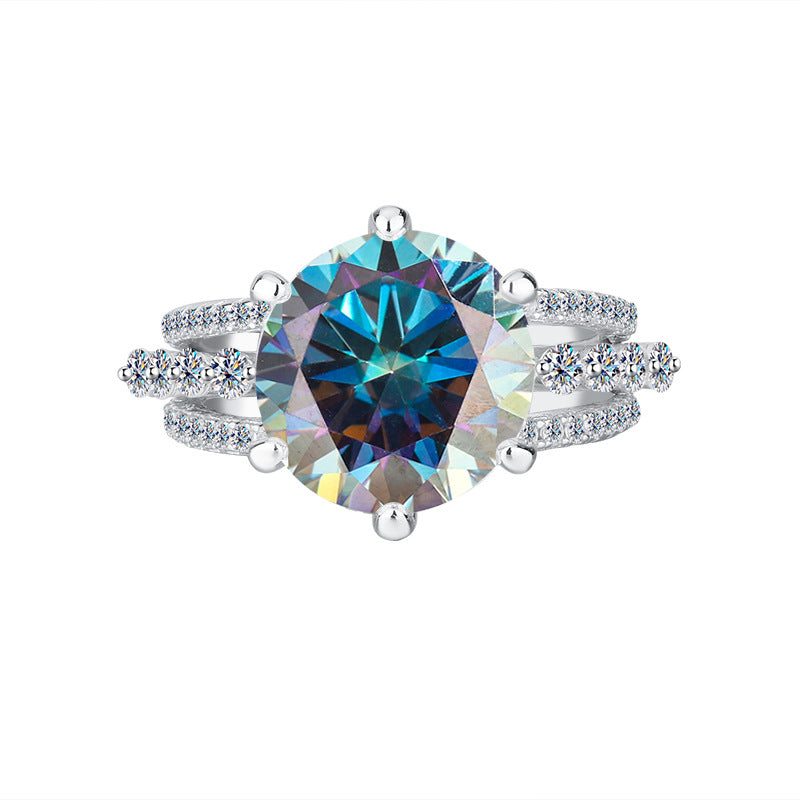 Amazon hot S925Silver Moissanite Three Lives Three Worlds Classic Six-Prong Moissanite Ring Women's Set Ring Wholesale
