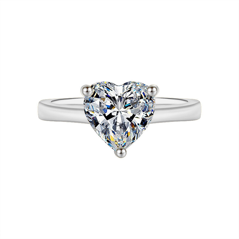 Best seller in europe and america S925Sterling Silver Heart-shaped Moissanite Ring Simple Classic Love Moissanite Women's Ring Factory Wholesale