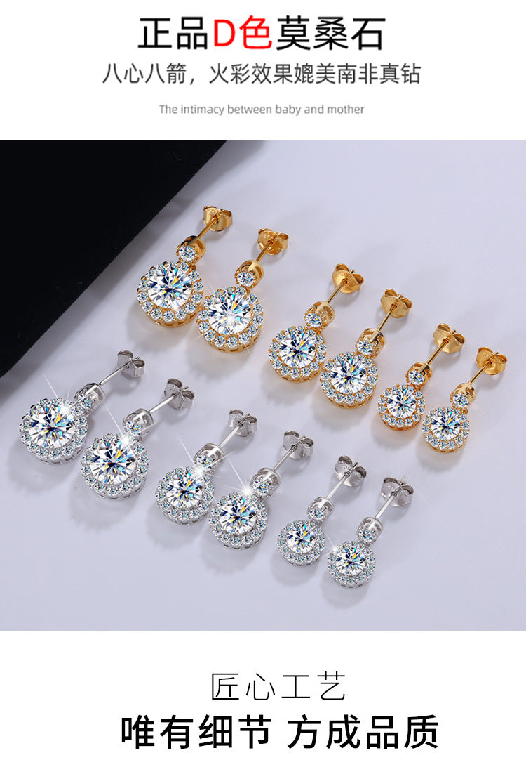 Cross-Border Wholesale S925Sterling Silver Moissanite Round Stud Earrings Simple Elegant High-end Earrings Moissanite Jewelry Live Streaming