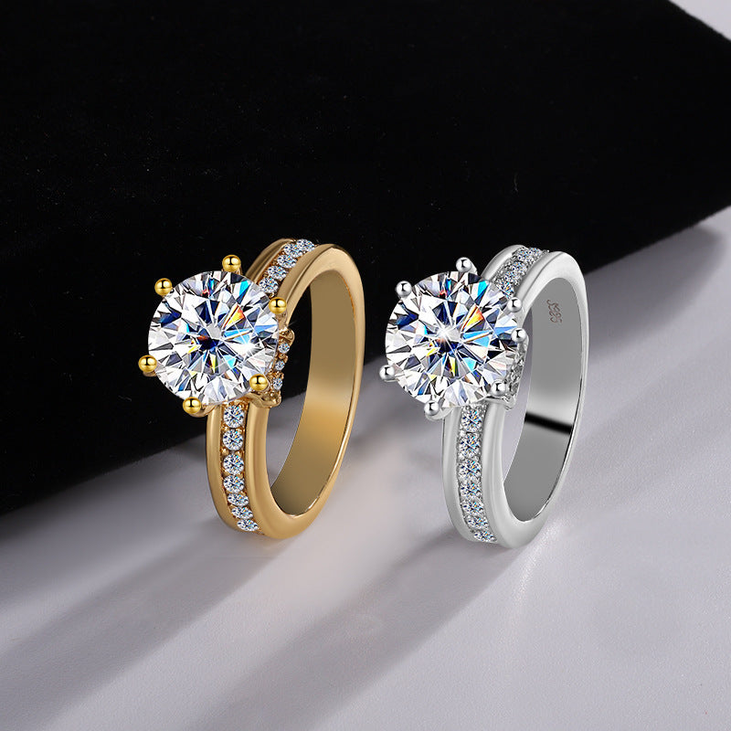 Factory Hot Sale S925Silver Moissanite High Crown Queen Women's Ring Gold Plated Diamond Imitation Proposal Wedding Diamond Ring