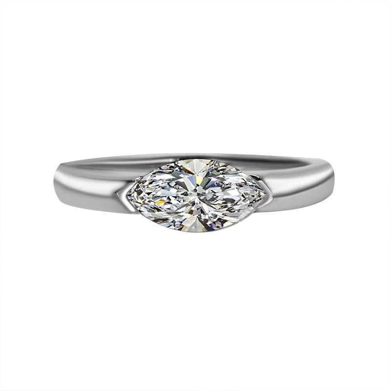Cross-border hot selling S925Sterling Silver Horse Eye Ring1Carat Moissanite5×10mm Minimalist New Style with Advanced Design Sense