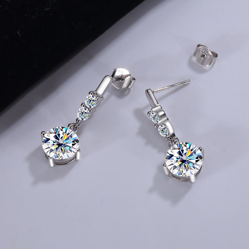 Cross-Border Factory Direct Sales S925Silver Tassel Dynamic Earrings Moissanite Stud Earrings for Women Moissanite Earrings Exquisite Craftsmanship Ear Jewelry
