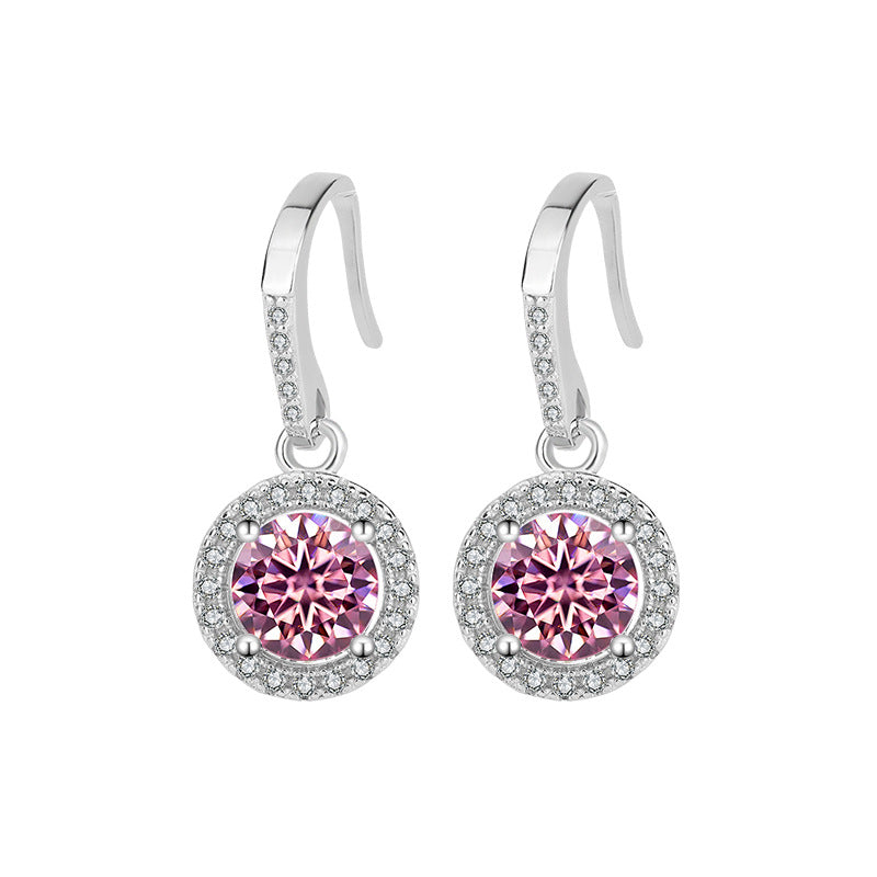 Cross-Border S925Silver Moissanite Luxury Round Stone Silver Ear Hook Source Factory Accessories Jewelry Wholesale Live Handmade