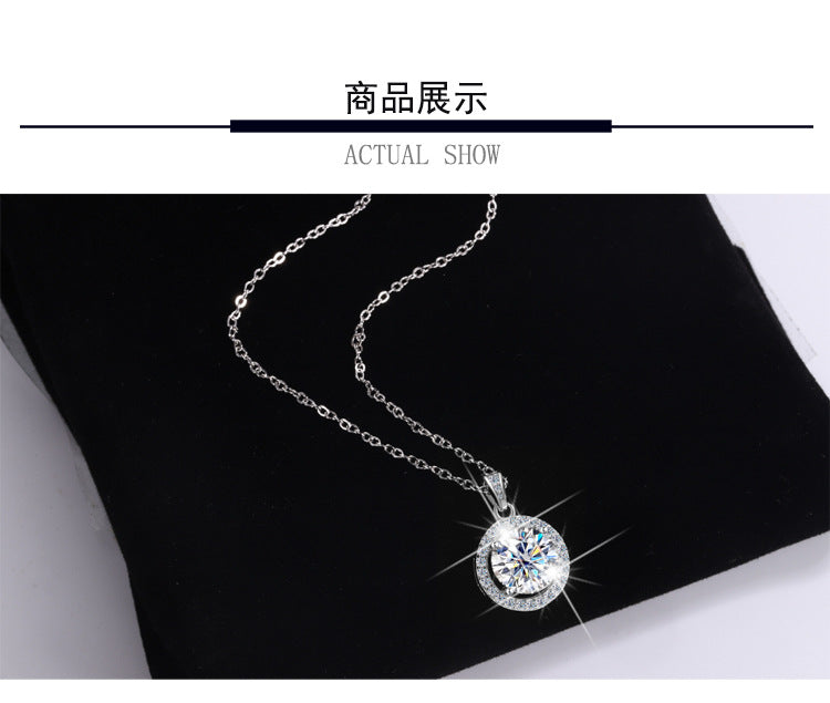 Cross-Border S925Sterling Silver Four-Claw Round Bag Necklace for Women, Moissanite Necklace Pendant, High-End Sweater Chain, Factory Wholesale