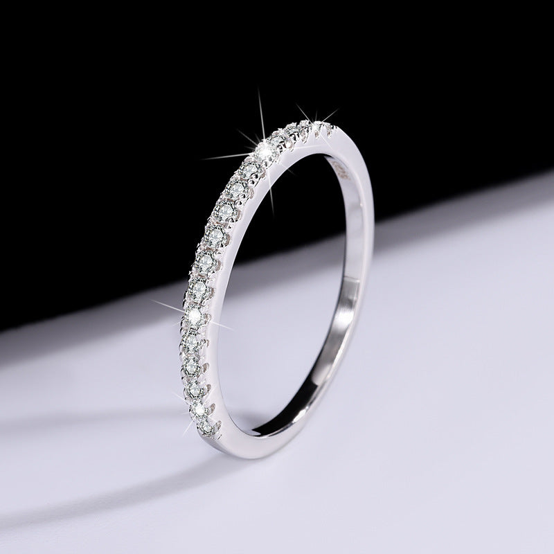 S925Sterling Silver One Row Moissanite Ring for Women, Simple Stackable Tail Ring, Couple Rings Wholesale Direct Sale