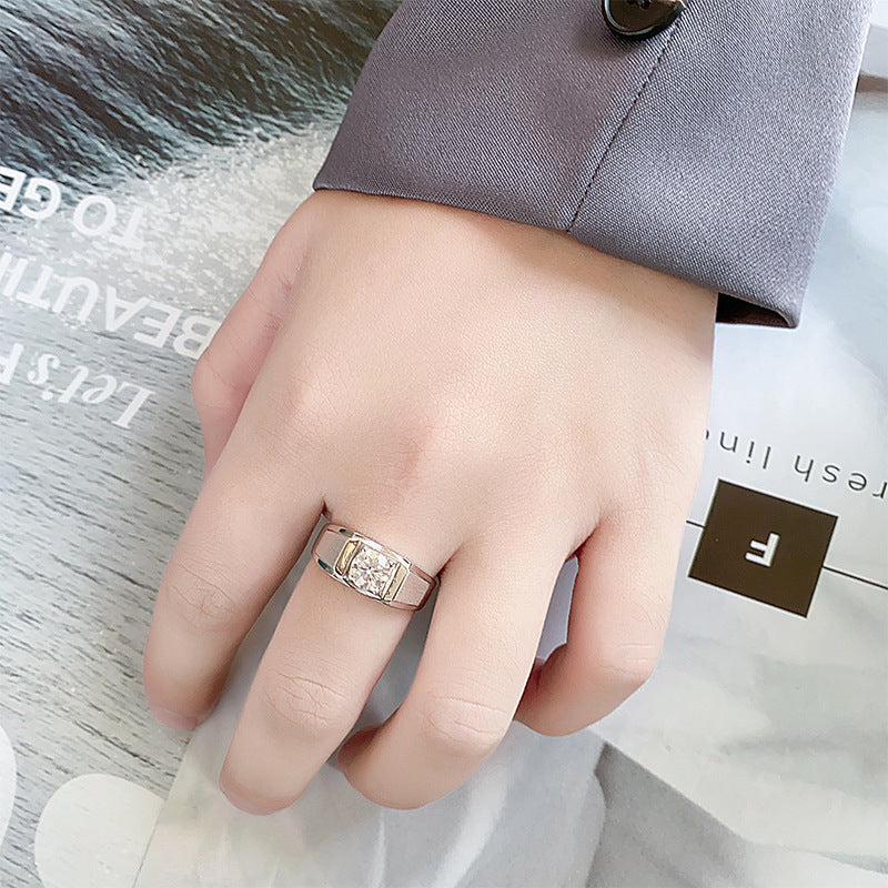 Authentic D Moissanite Diamond Ring for Men, Pure Silver, One Carat, Unique and Bold Men's Ring, Brushed Matte Ring, Live Streaming