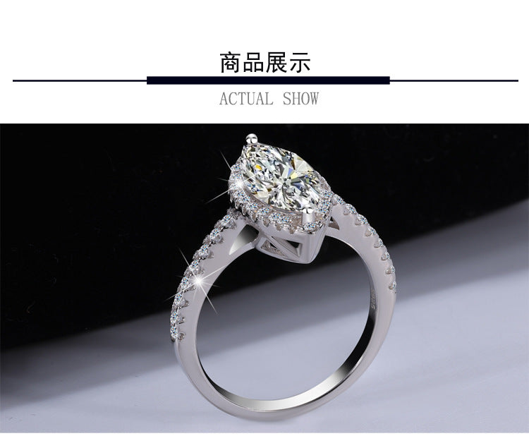Best seller in europe and america S925Sterling Silver Moissanite Horse Eye Ring for Women Irregular Moissanite Diamond Ring Women's Ring Cross-Border Wholesale