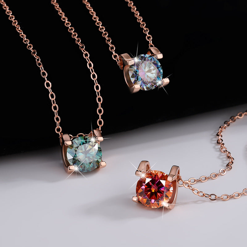 s925Sterling Silver Colorful Moissanite Diamond Bull Head Necklace for Women Classic Pendant Women's Fashion Hot Sale Clavicle Chain Wholesale