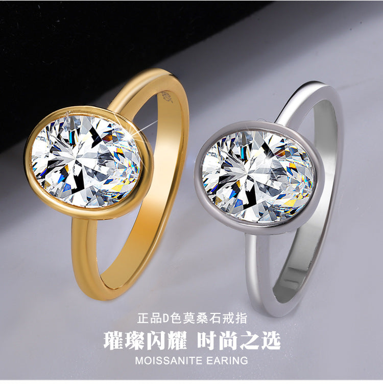 Europe and America S925Silver plating18k Gold Classic Oval2Carat Egg Shape Moissanite Simple High-end Women's Ring Wholesale