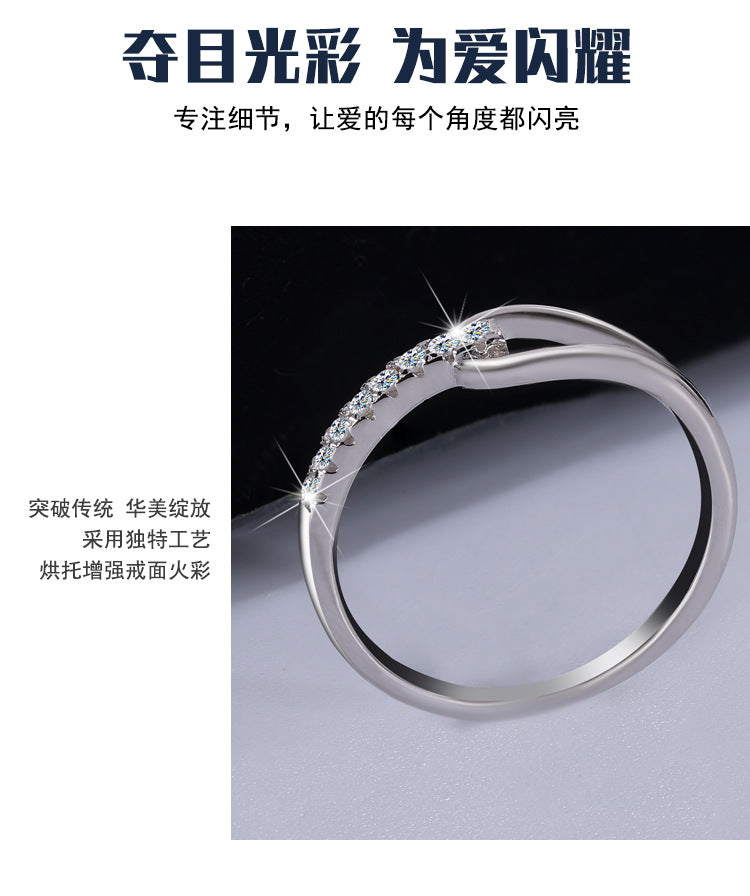 S925Silver Moissanite Heart-to-Heart Ring Korean Version Simple Row Diamond Internet Celebrity Niche Design Ring Cross-Border Wholesale