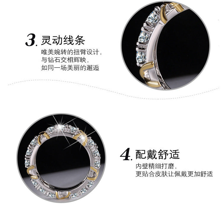 Cross-Border S925Sterling Silver Classic Cross Two-tone Row Ring Moissanite Diamond Ring Moissanite Diamond Ring Female Factory Wholesale