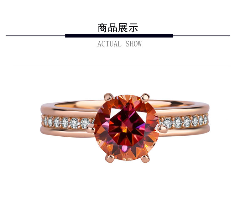 S925Sterling Silver Moissanite Rose Gold High Crown Queen Ring European and American Style Diamond Ring TikTok Kuaishou Live Factory Wholesale